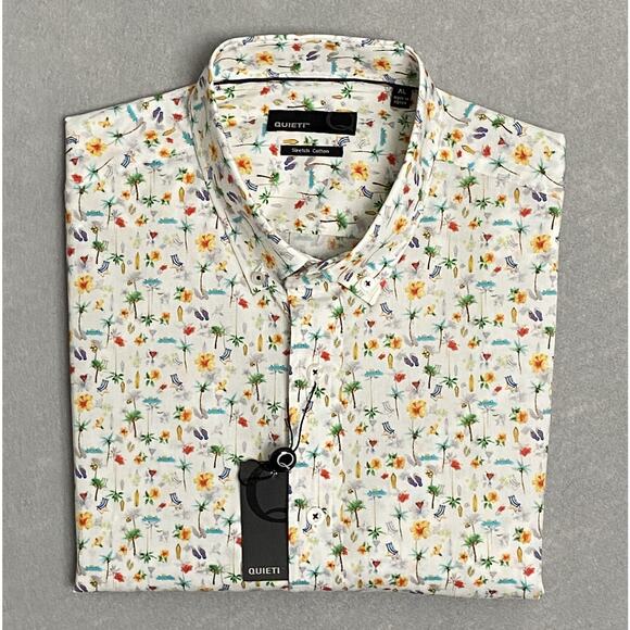 Quieti Men's XL Short Sleeve Button-Down Shirt Beach Theme Print NEW - Picture 1 of 12
